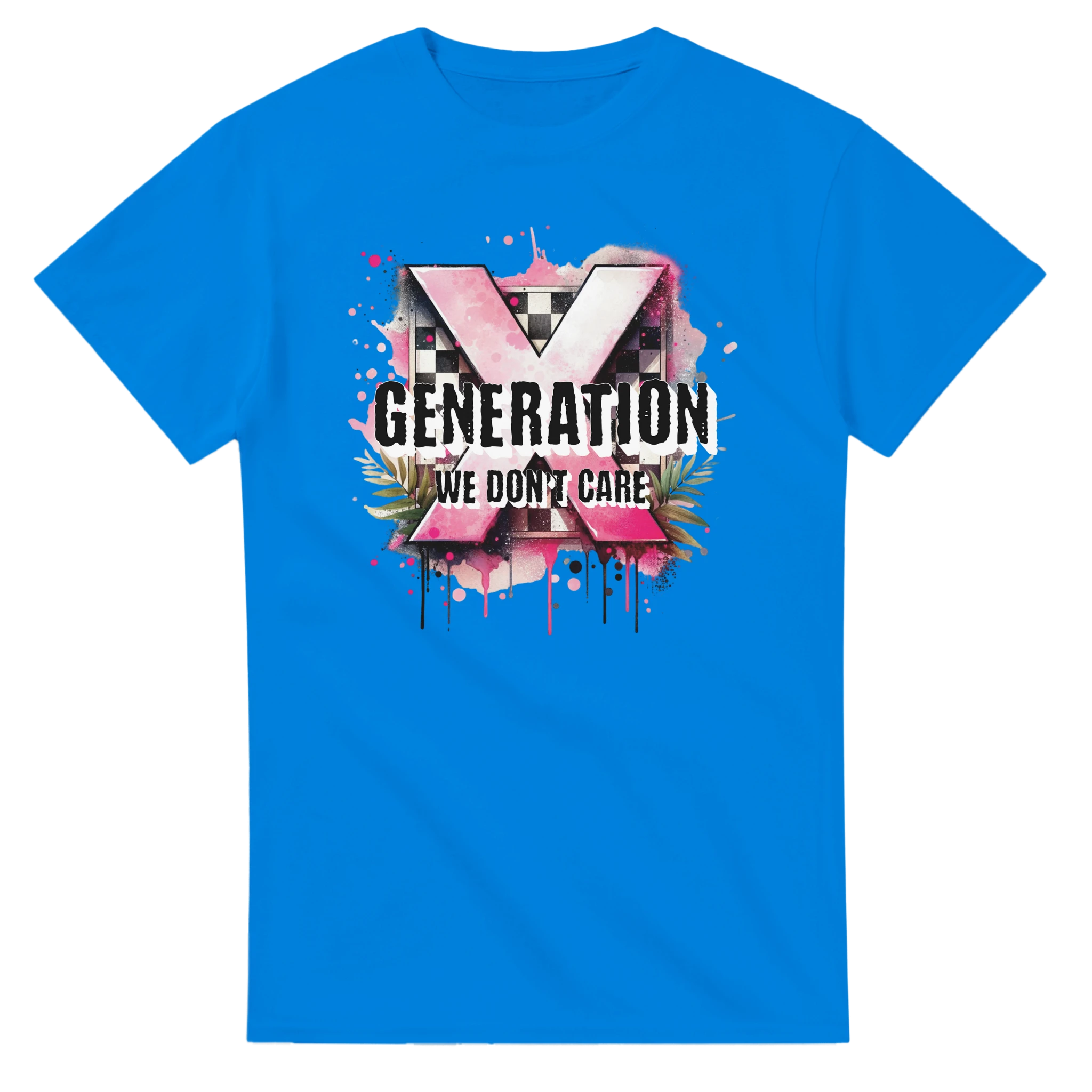 Generation X Retro Pink Checkered We Don't Care T-Shirt | Gen X T-Shirt | GXT-016