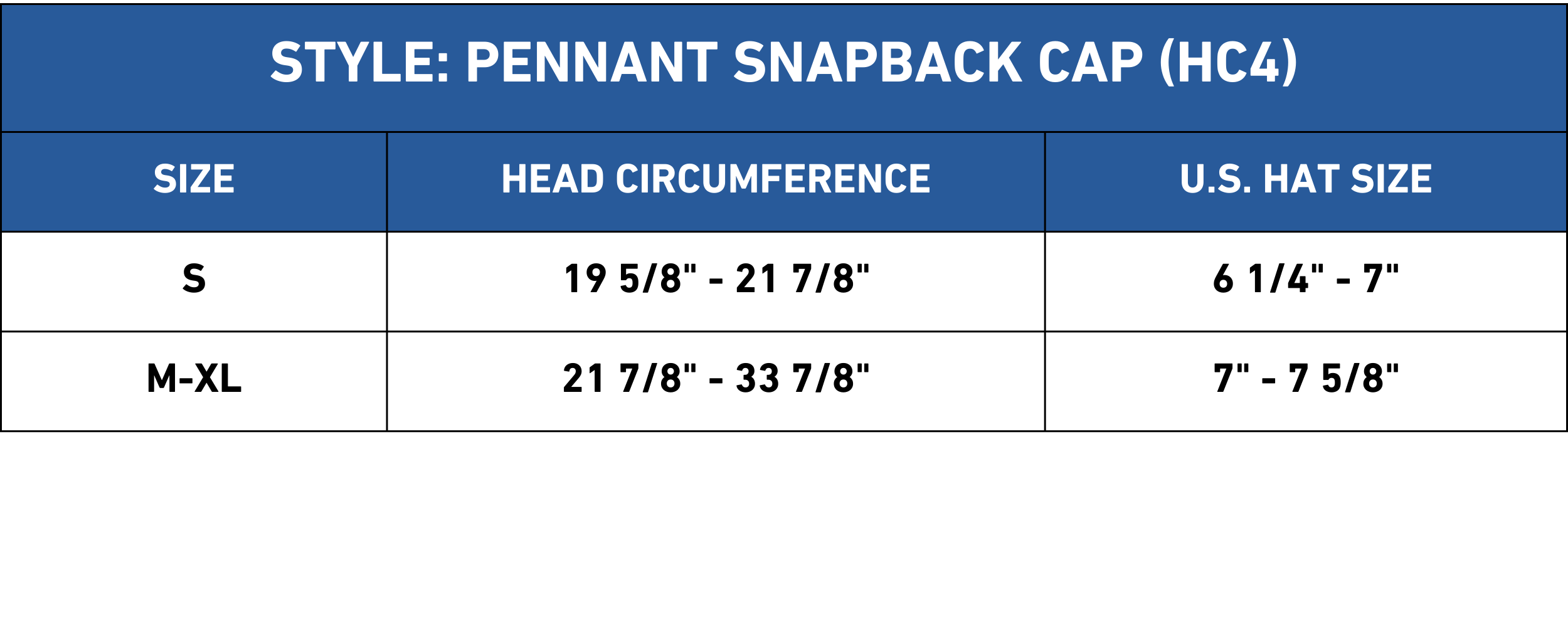 SIZE CHART CAP pennant SNAPBACK CAP (HC4)