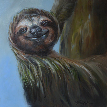 Happy Hour painting of a sloth is an example of split complementary color scheme