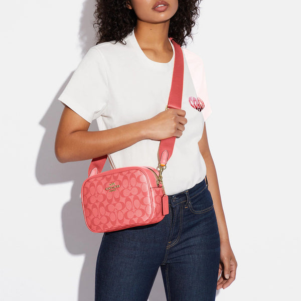 Coach Camera Bag In Blocked Signature Canvas PINK – Chic Silhouette
