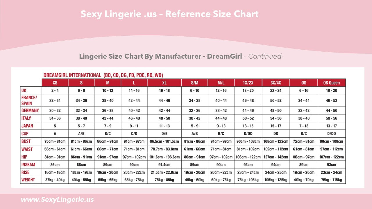 Sexy Lingerie .us Guide Chart