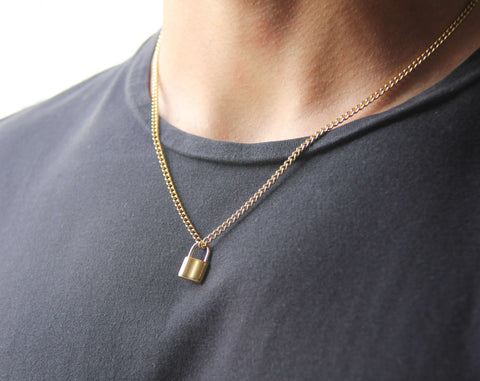 Gold Lock Pendant Necklace - Boutique Wear RENN