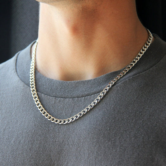 Silver 4mm Curb Chain Necklace For Women or Men