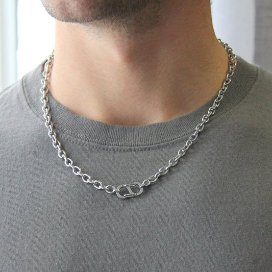 Silver Double Chain 4mm Curb And 6mm Rolo Necklace For Women or