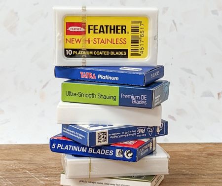 razor blade packets stacked on top