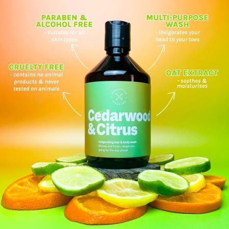 executive shaving cedarwood & citrus hair and body was features and benefits