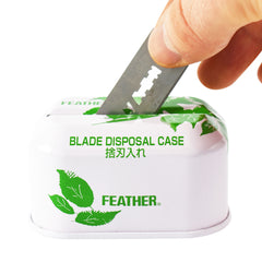 Feather branded used blade bank disposal tin