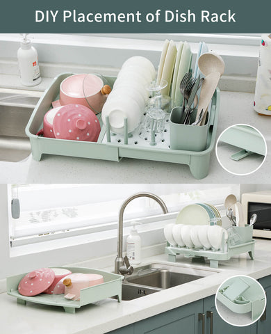 Expandable Dish Drying Rack, 2 Tier Large Drying Rack for Kitchen Counter  white.