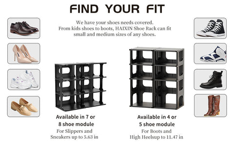 HAIXIN Shoe Shelves for Closet Shoe Rack Adjustable Height, Shoe Organizer  Narrow Plastic Shoe Holder Vertical Black Shoe Stand For Entryway Shoe  Storage Boots Organizer Stackable Shoe Cabinet