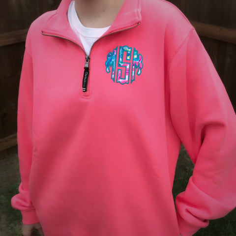 monogrammed half zip pullover sweatshirt