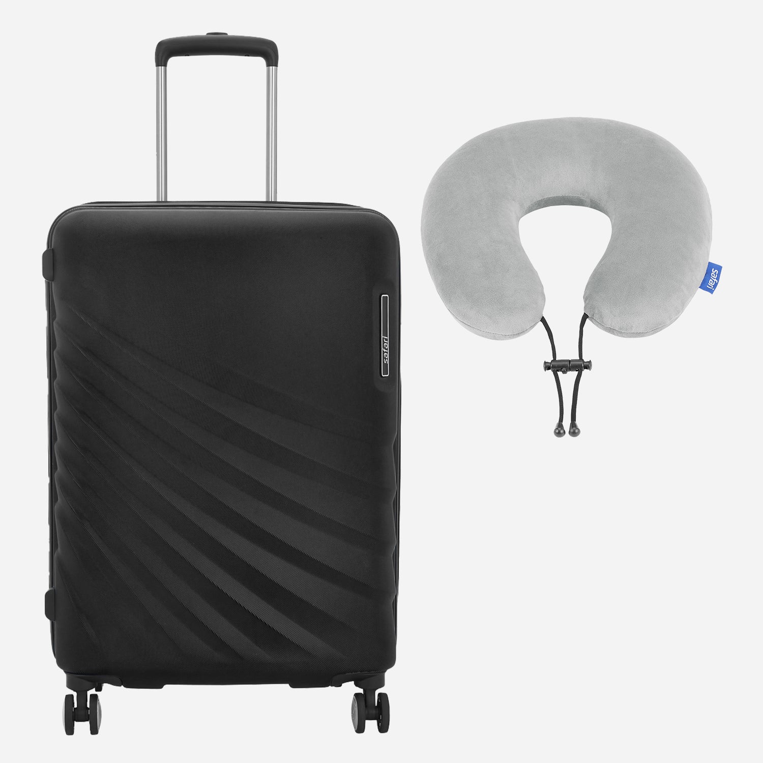 Polaris Hard Luggage cabin size and Basic Neck Pillow - Black
