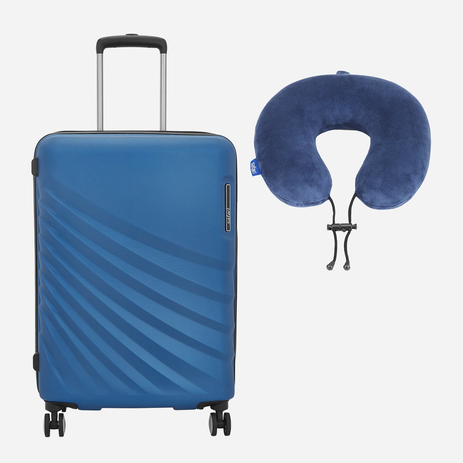 Polaris Hard Luggage Cabin size and Basic Neck Pillow - Blue