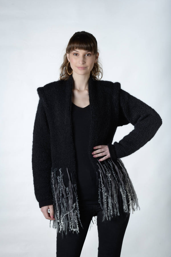 Black mohair jacket with strings