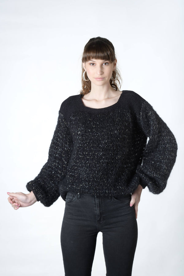 Black cropped mohair jersey