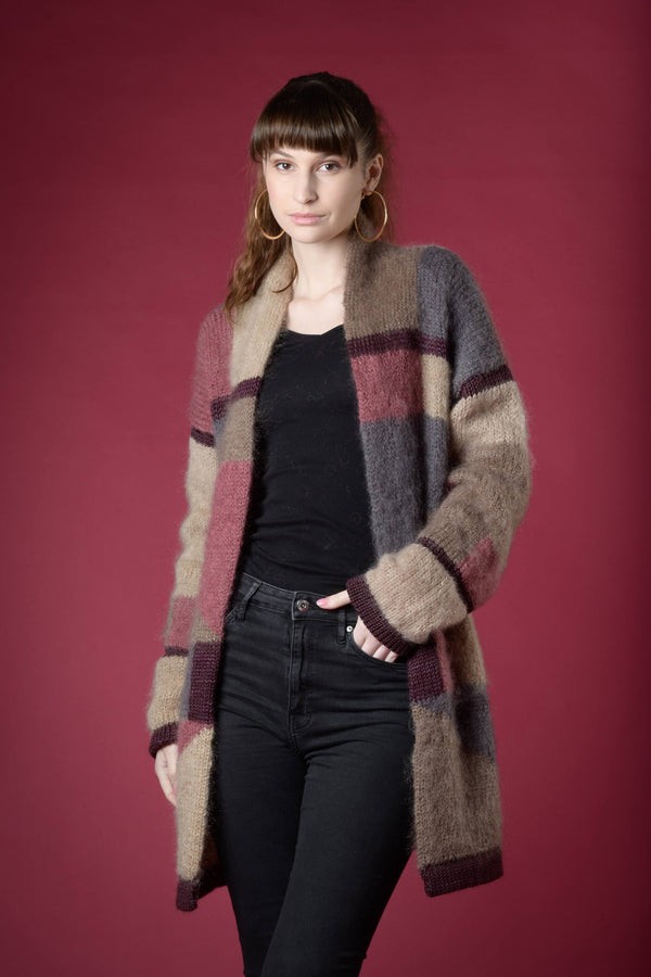 Pink and brown mohair cardigan