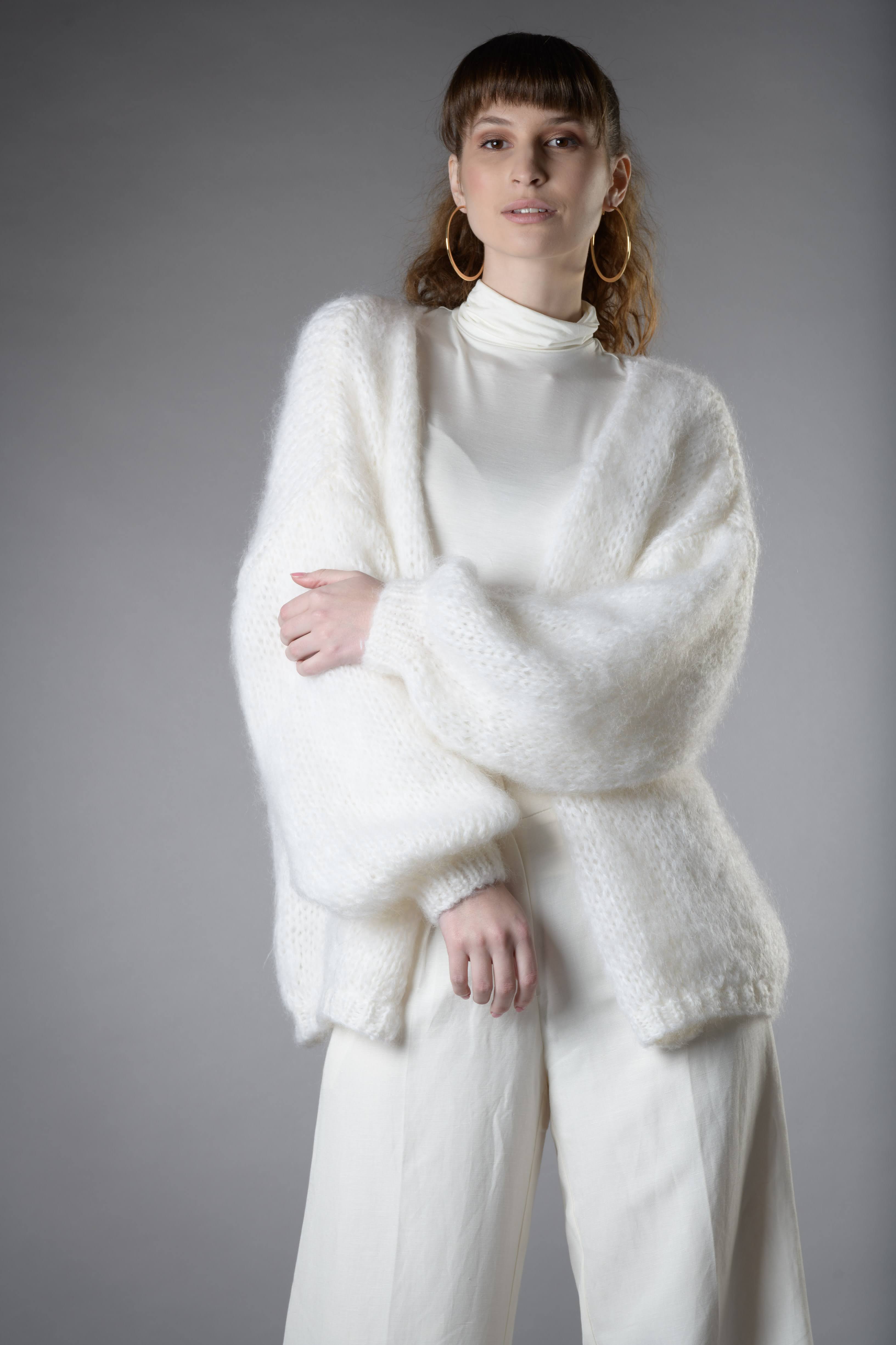 White mohair short cardigan | LIKA | The Local Edit