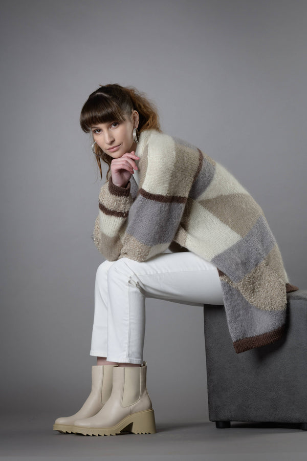 Beige and white mohair cardigan