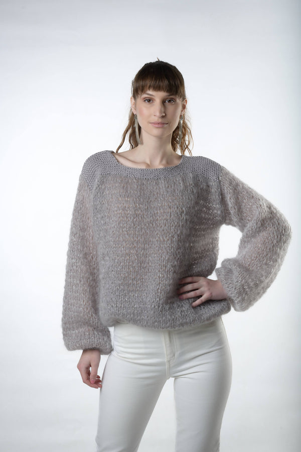 Grey cropped mohair jersey