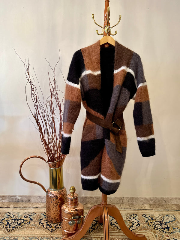 Rust, black and grey mohair cardigan