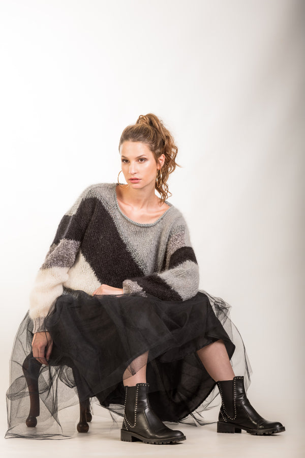 Mohair sweater with long rib - Black & Grey