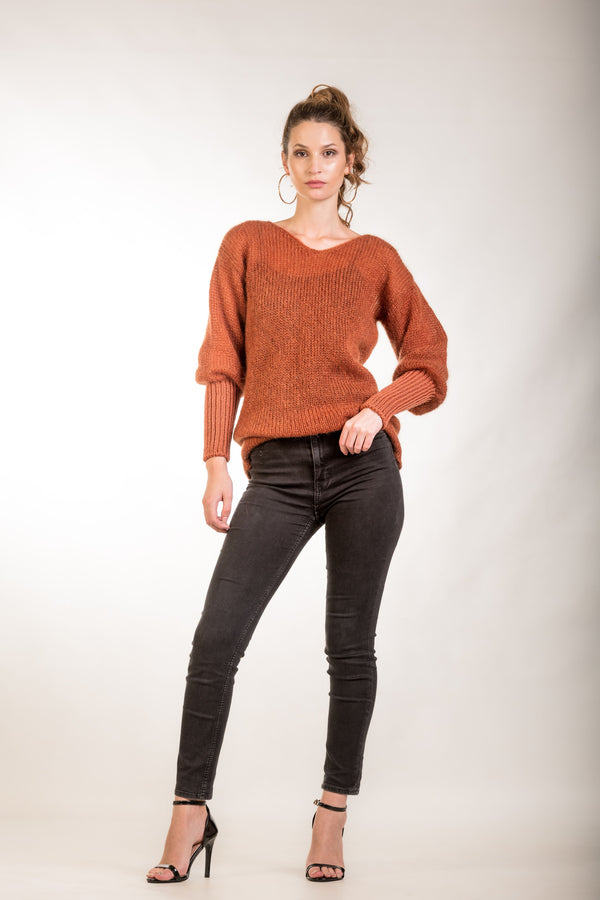 Rust Mohair jumper with long cuffs