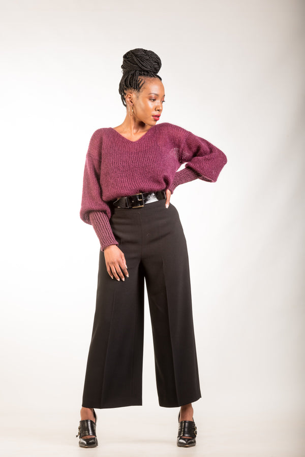 Plum Mohair jumper with long cuffs