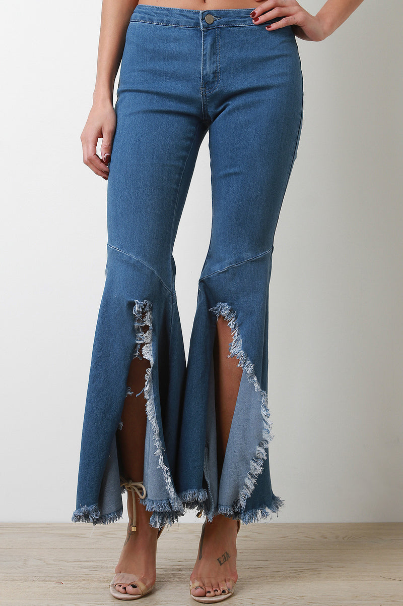 denim frayed bell bottoms