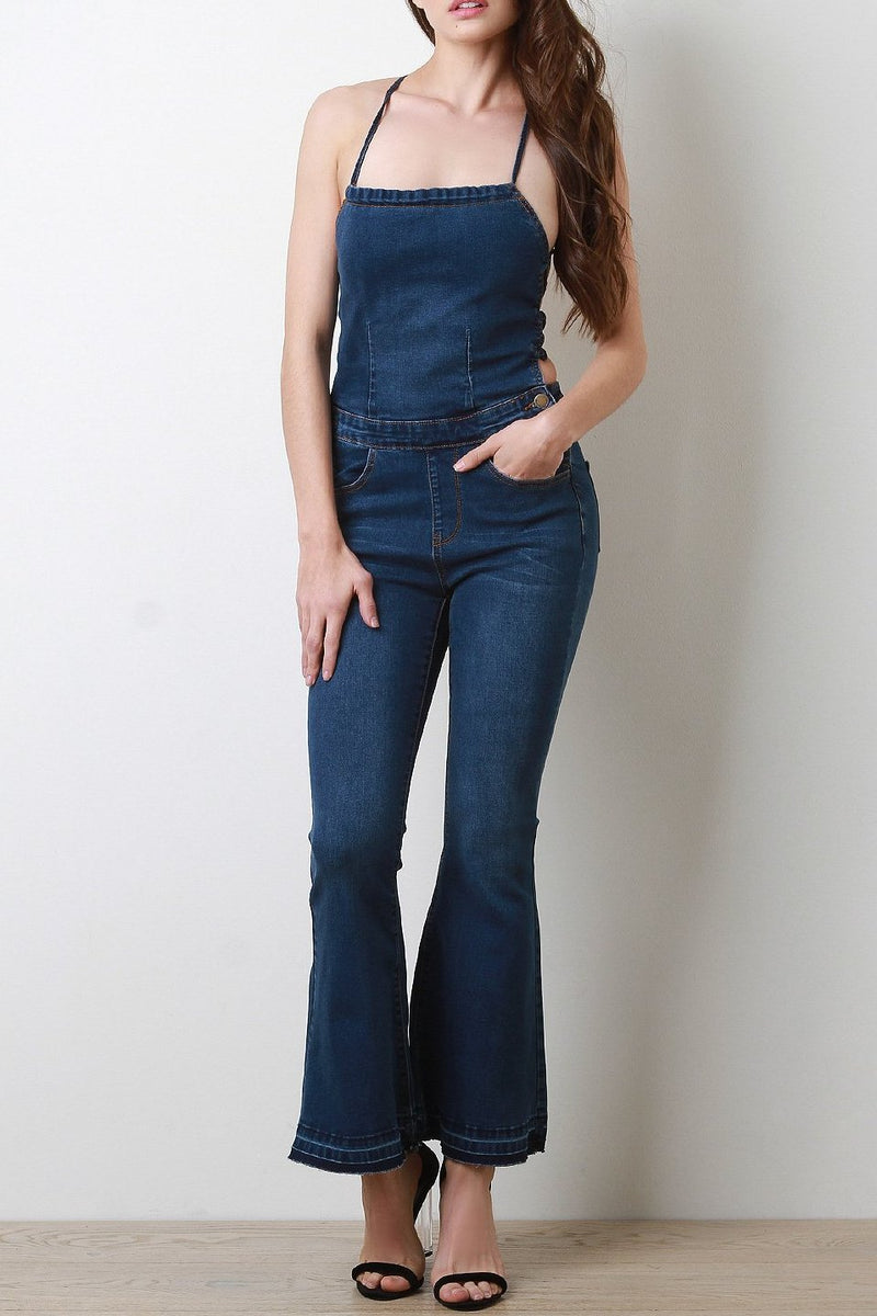 flare denim overalls