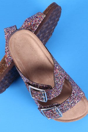 glitter double buckle sandals