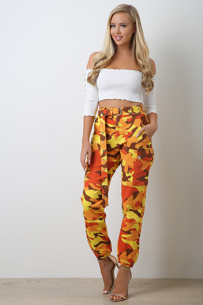 camo belted pants