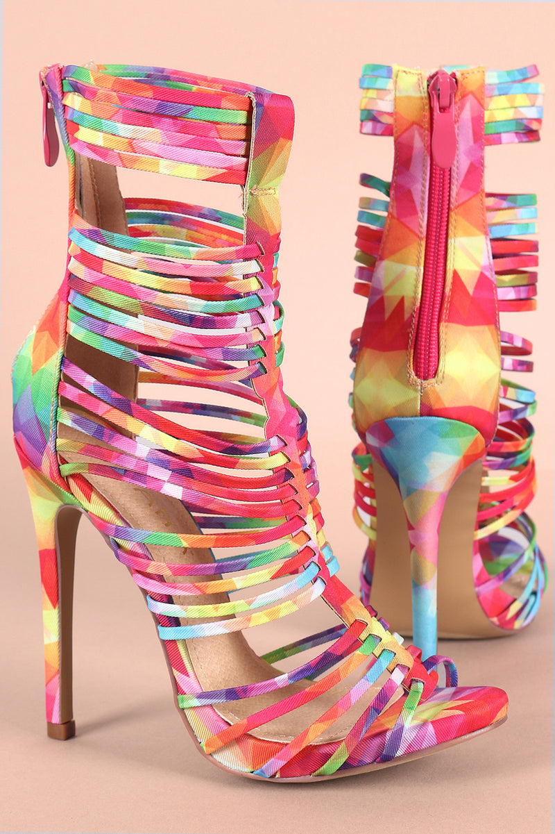 strappy multi colored heels