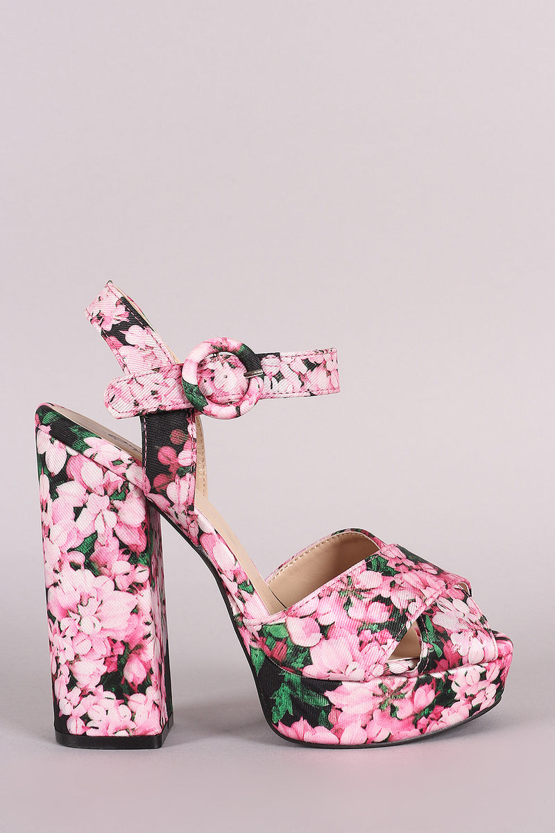 floral print platform heels