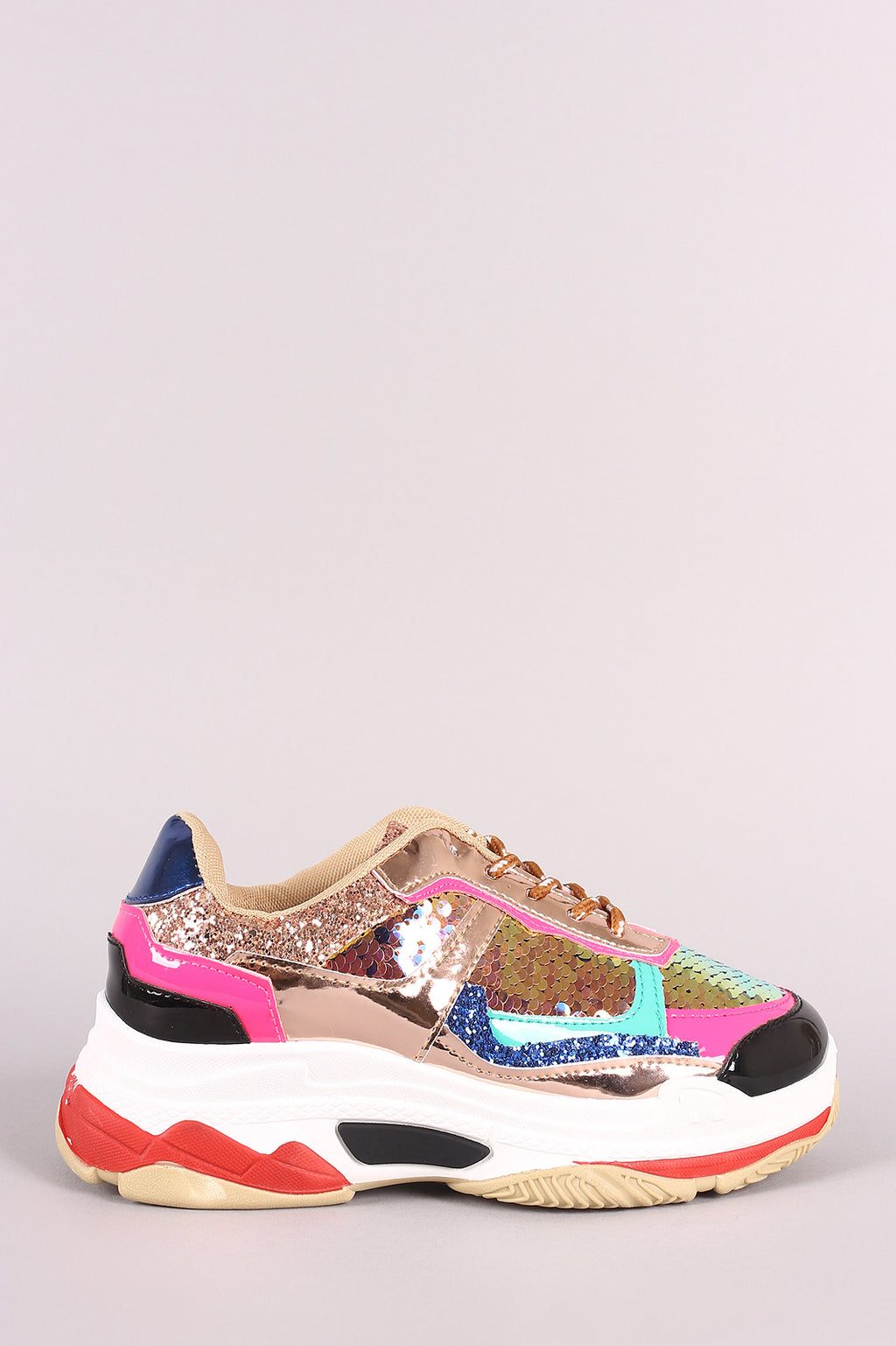 Colorblock Sequin Accent Lace Up 