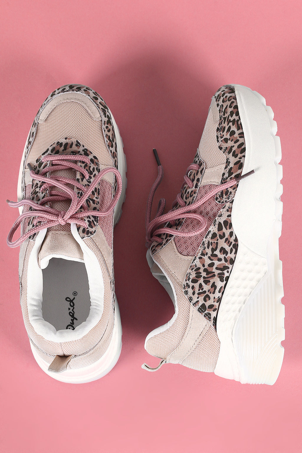 Qupid Mesh Leopard Trim Lug Sole 