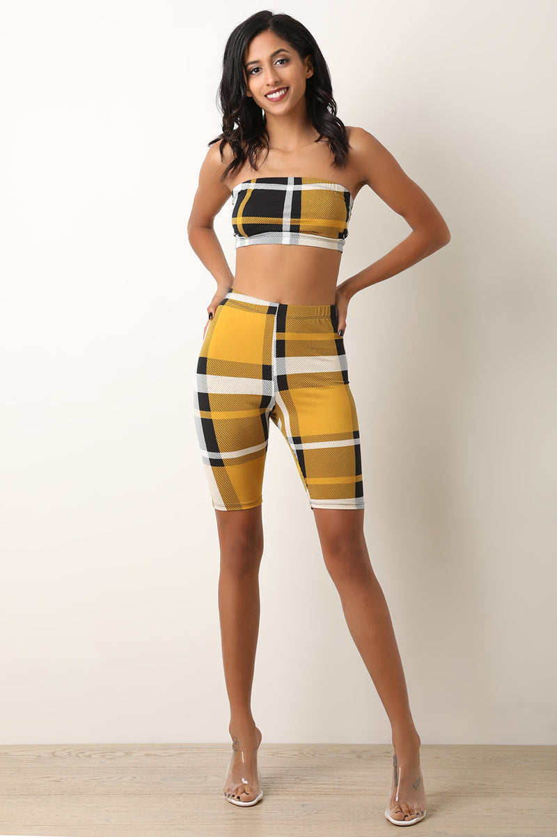 yellow plaid biker shorts