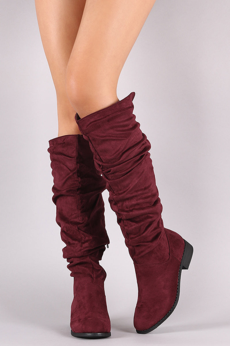 suede slouch knee high boots
