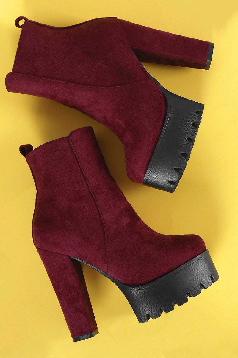 red chunky platform boots