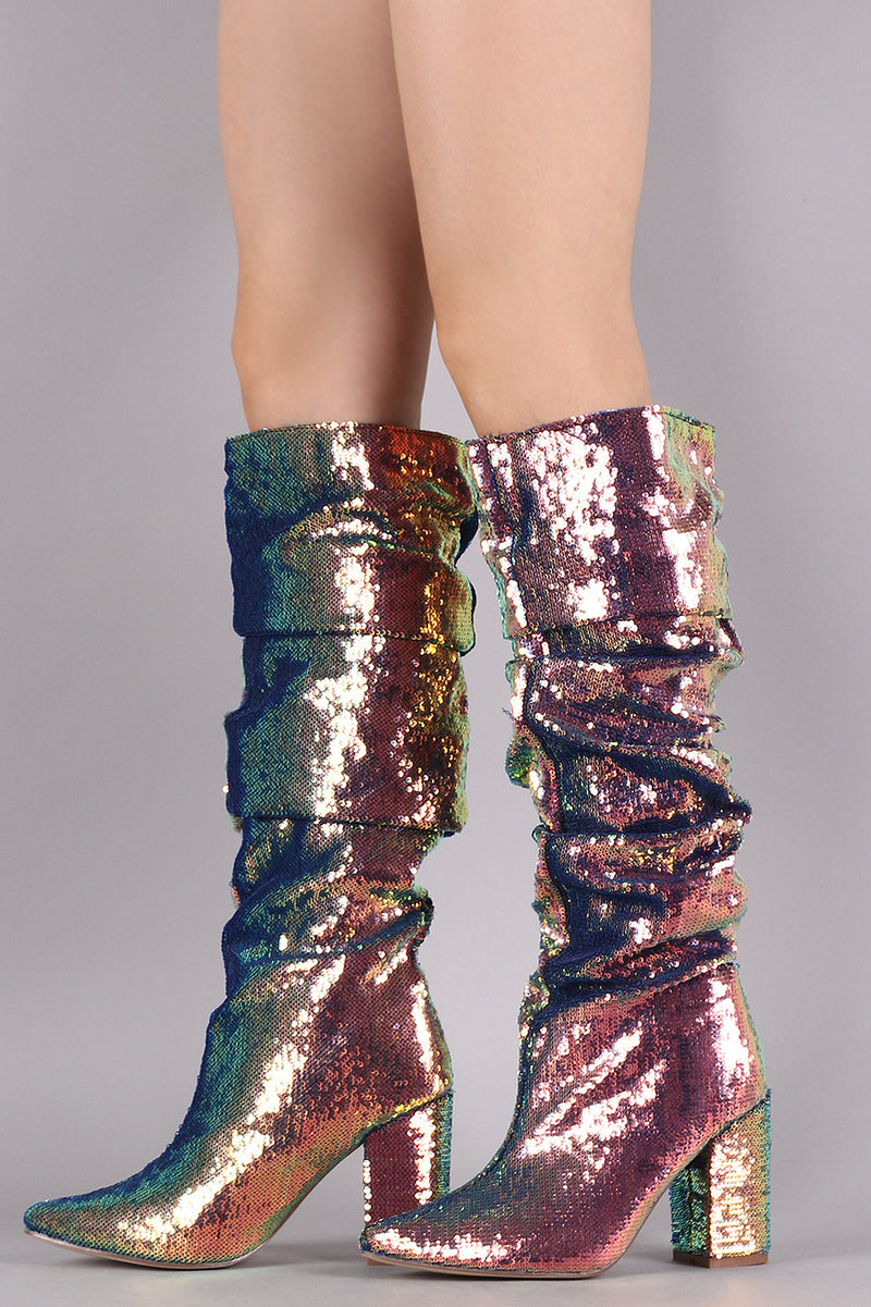 holographic knee high boots