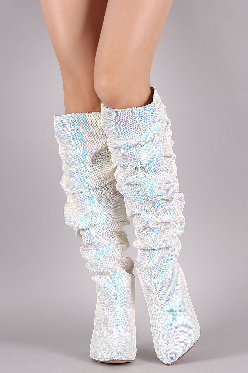 holographic knee high boots