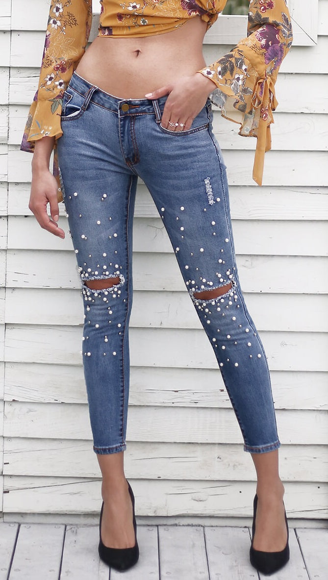 skinny jeans with pearls