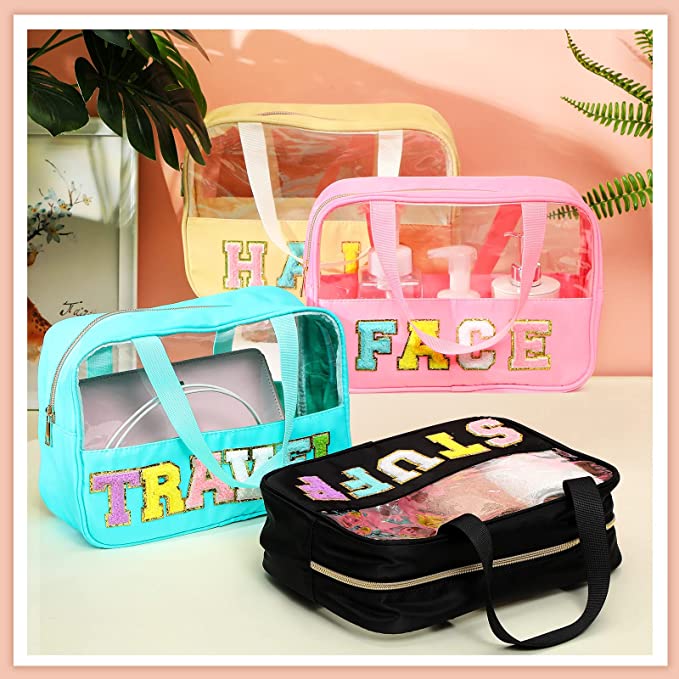 Chenille Letter Nylon TRAVEL Bag PVC Clear Zipper Pouches – How