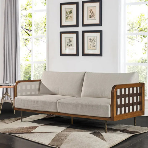 Way2Furn Linen Squared Arm 3-Seater Sofa