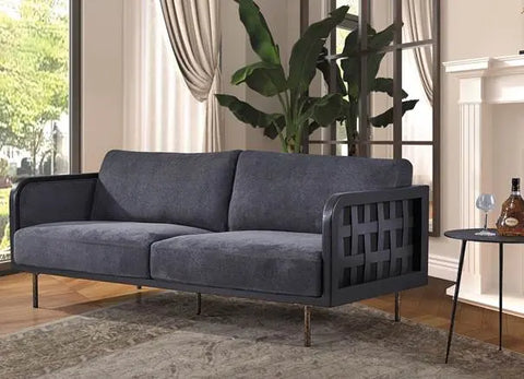 Side Solid Wood Cane Sofa with 2 Seaters