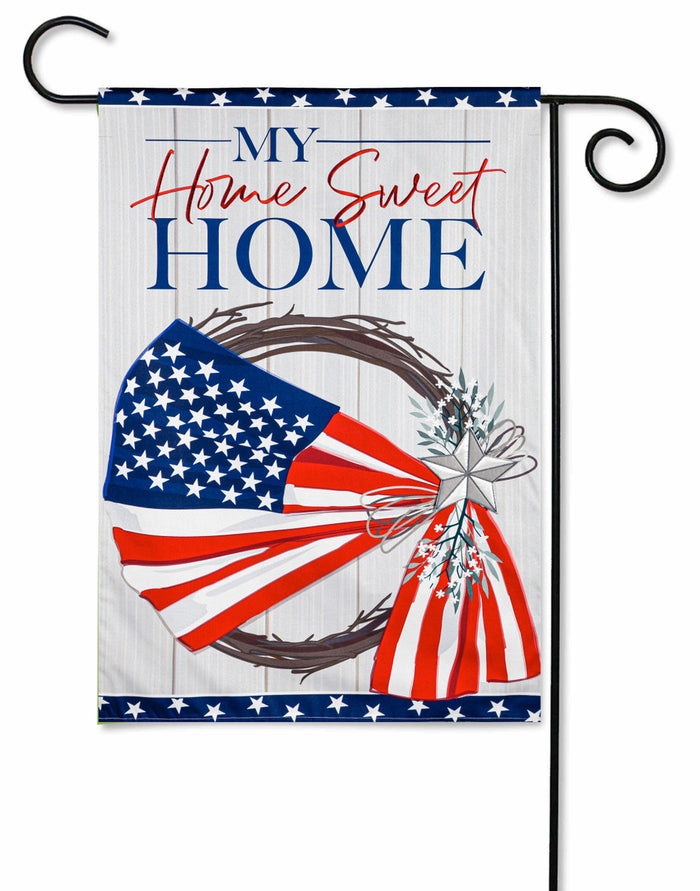 S1288 American Flag Wreath Linen Patriotic Garden Flag 12.5x18 Evergreen (14L10413)