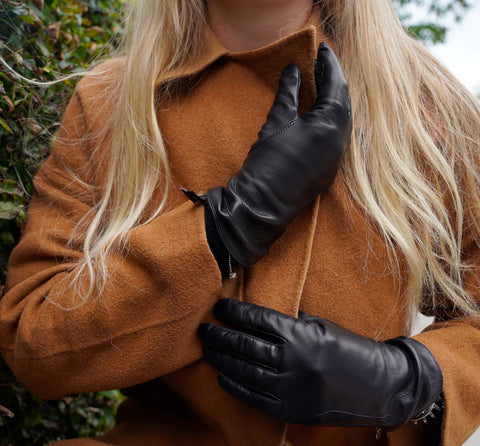 Buy wholesale Fleece Lined Leather Gloves Woman - Orange