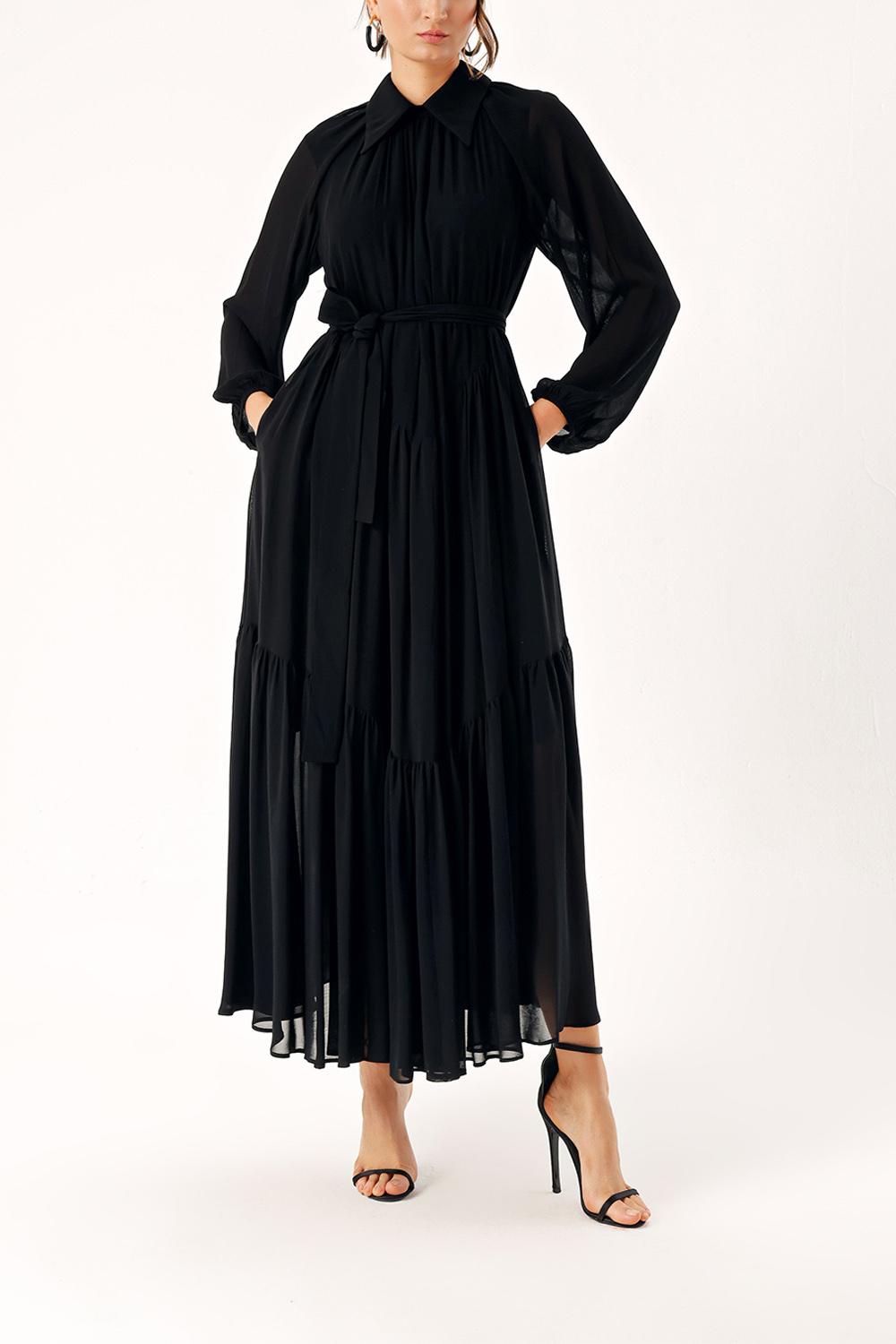 Black Pleated long dress 94337 - Societa Shop Global product image