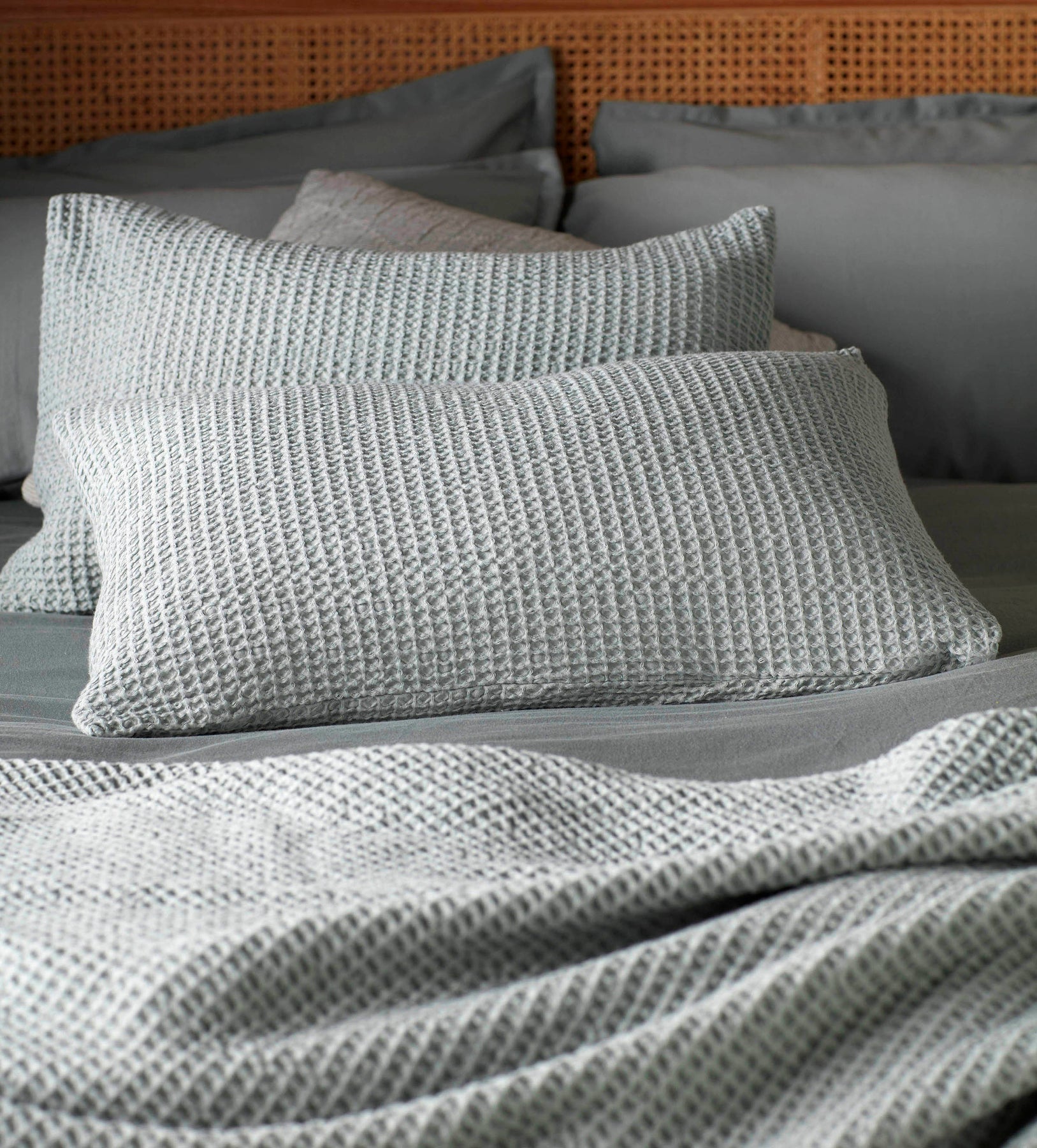 Sage Big Waffle Bed Throw and Cushion Cover | Secret Linen Store