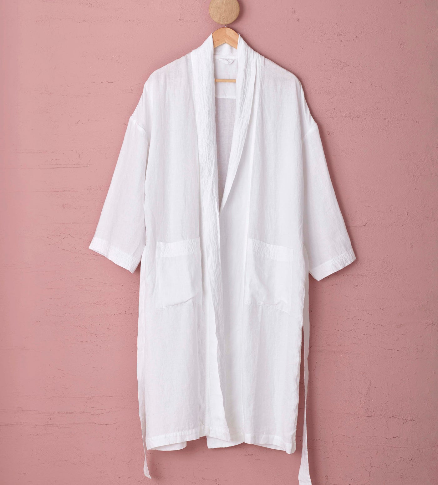 White 100 Linen Robe Front