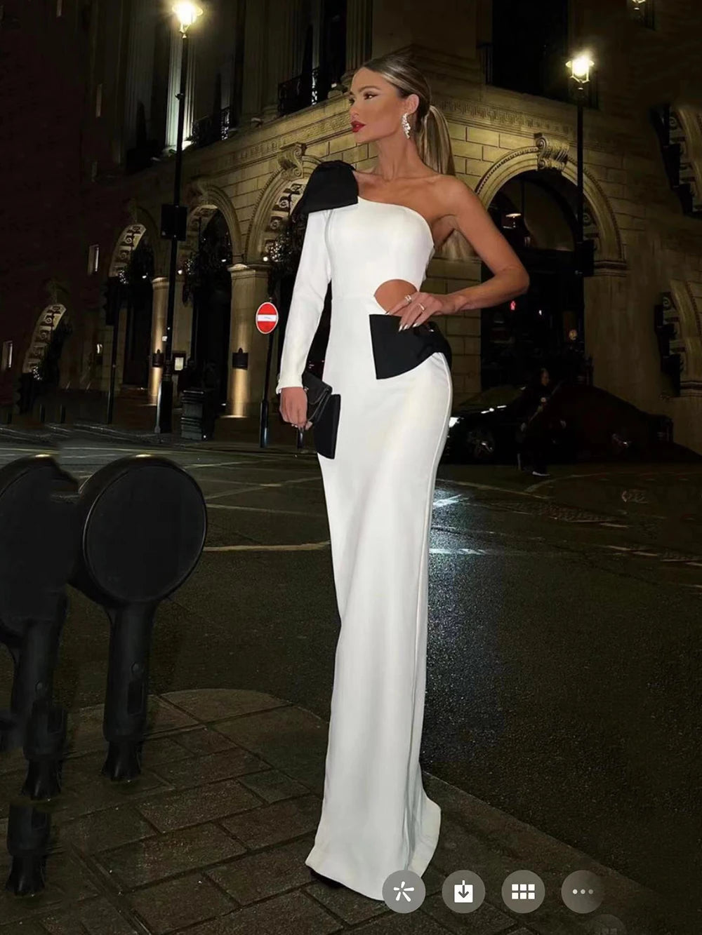 Women's Sexy White One Shoulder Bandage Maxi Dress