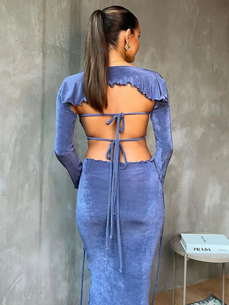 Stylish 3Piece Backless Maxi Dress Set for Women's Clubwear
